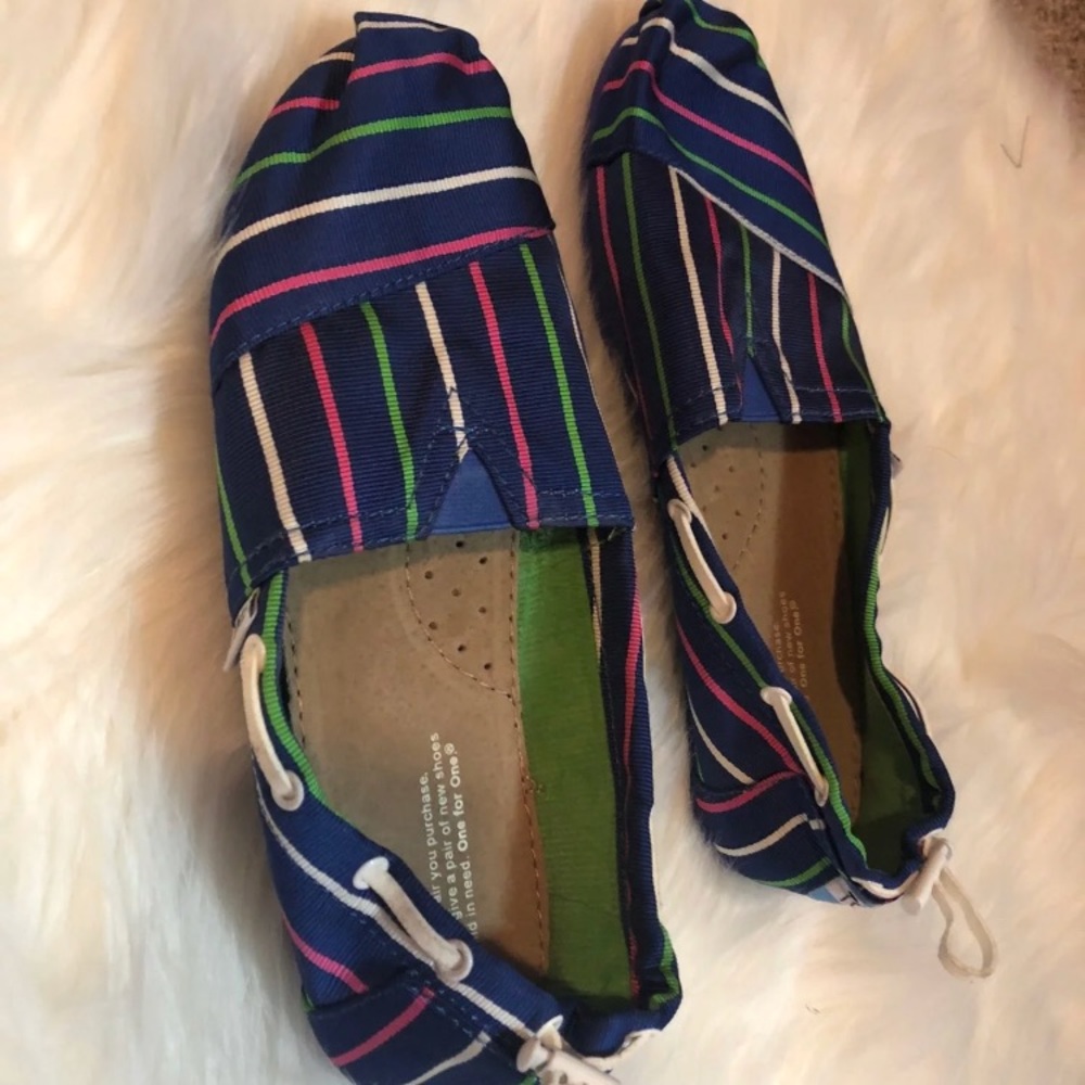 Toms blue with colored stripes